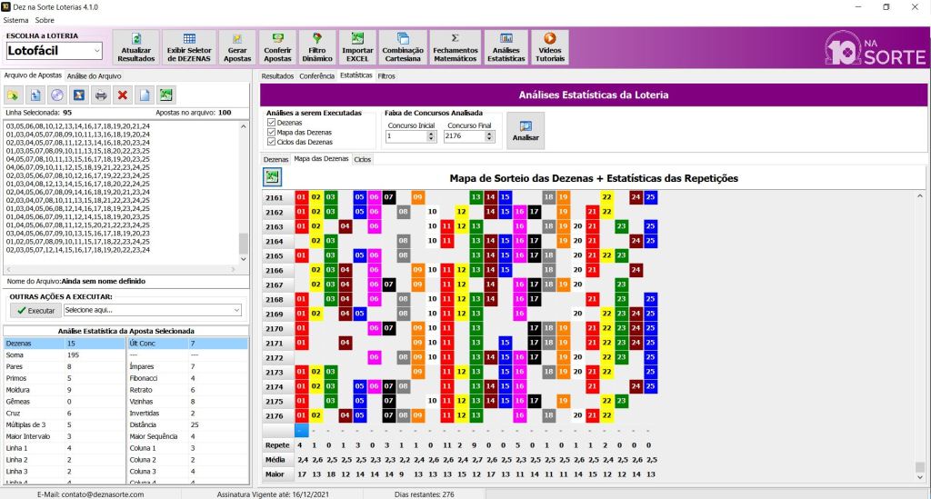 Software para Loterias Mapa de Sorteio das Dezenas